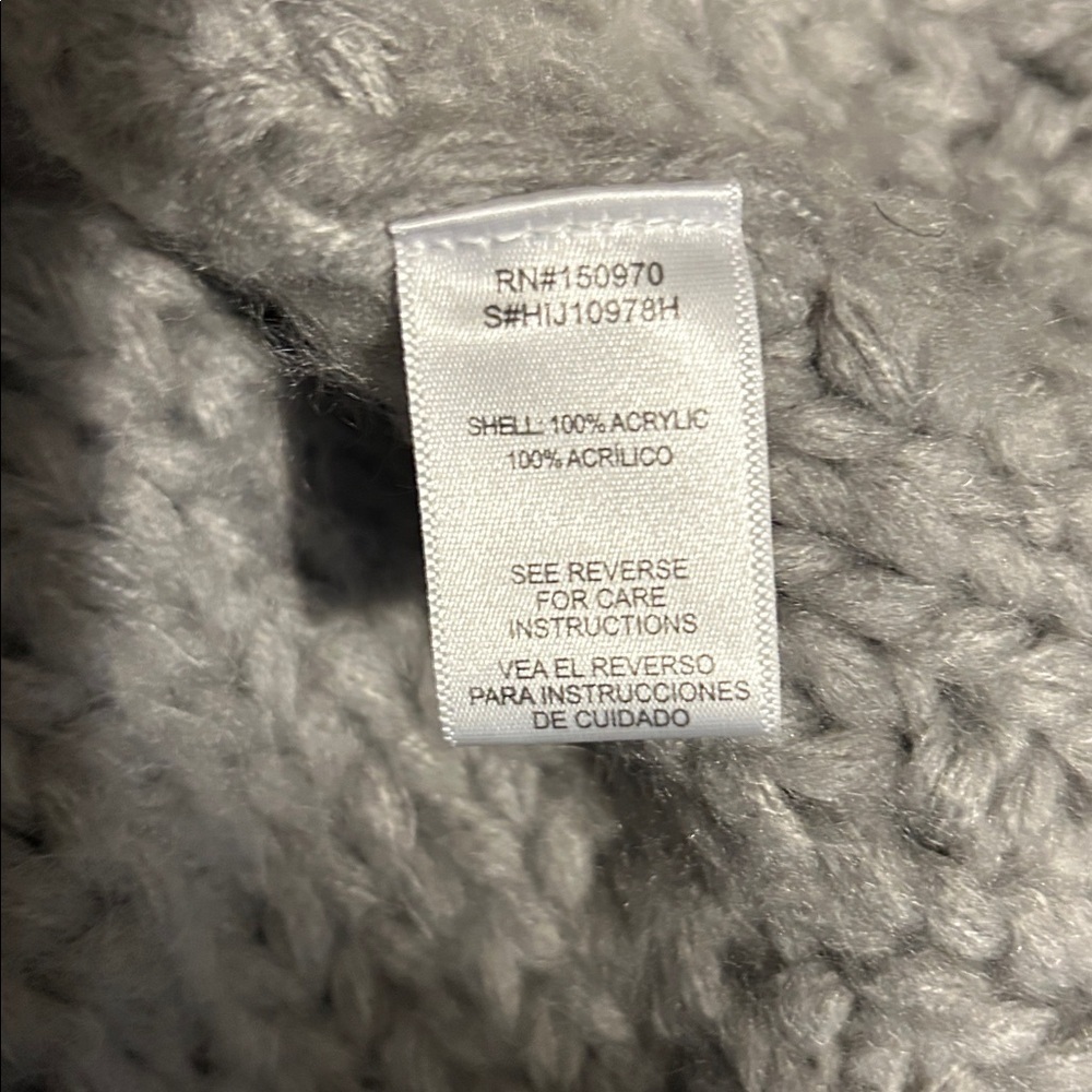 HUMMINGBIRD Gray Open Sweater Pom Pom Chunky Knit Cardigan One Size Oversized - Picture 7 of 7